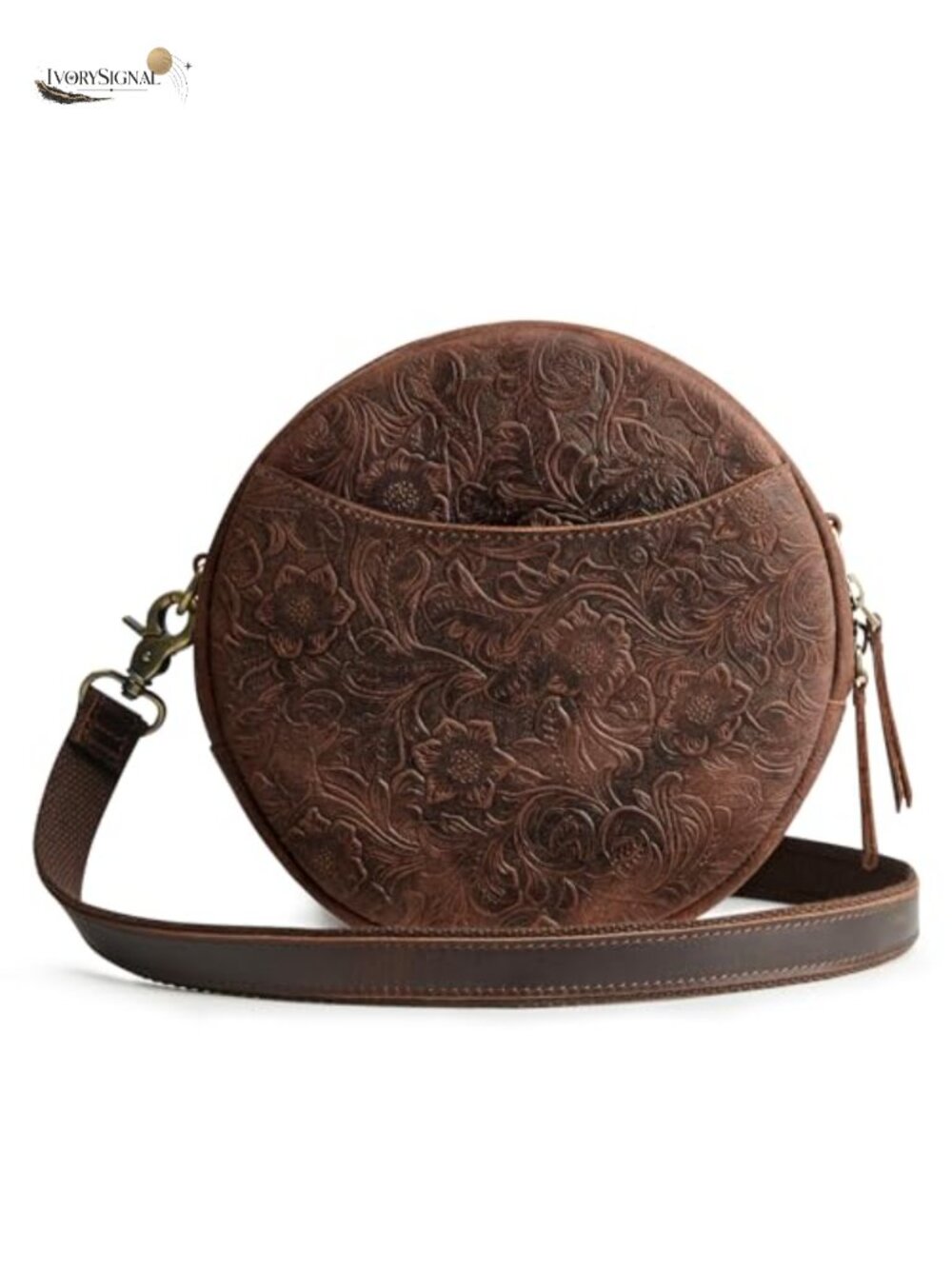 Top Grain Leather Crossbody Bag Circle Women Shoulder Travel Purse